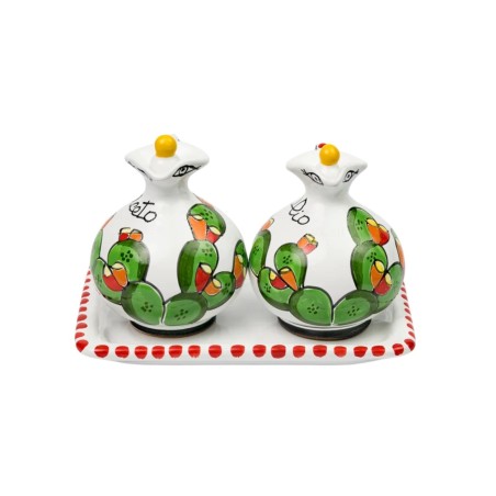 Oil and vinegar set Prickly Pears De Simone sicilian pottery Oil and vinegar set Prickly Pears De Simone sicilian pottery